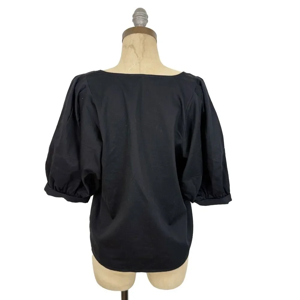 MADEWELL Relaxed Scoopneck Short Puff Sleeve Top XS True Black Office NWT B40